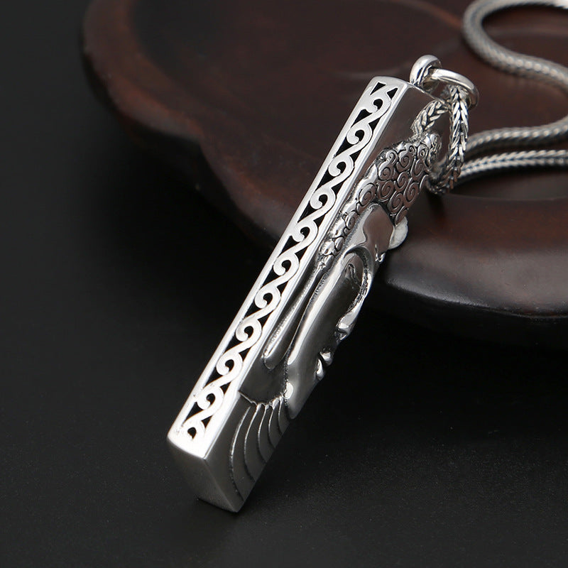 Thai-Silber Hoh Halbe Anita Buddha Gesichtsanhänger Lange Silbermedaille