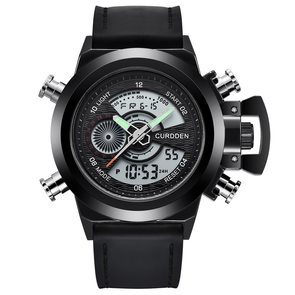 Reloj deportivo multifuncional de doble pantalla para hombre con cinturón de moda