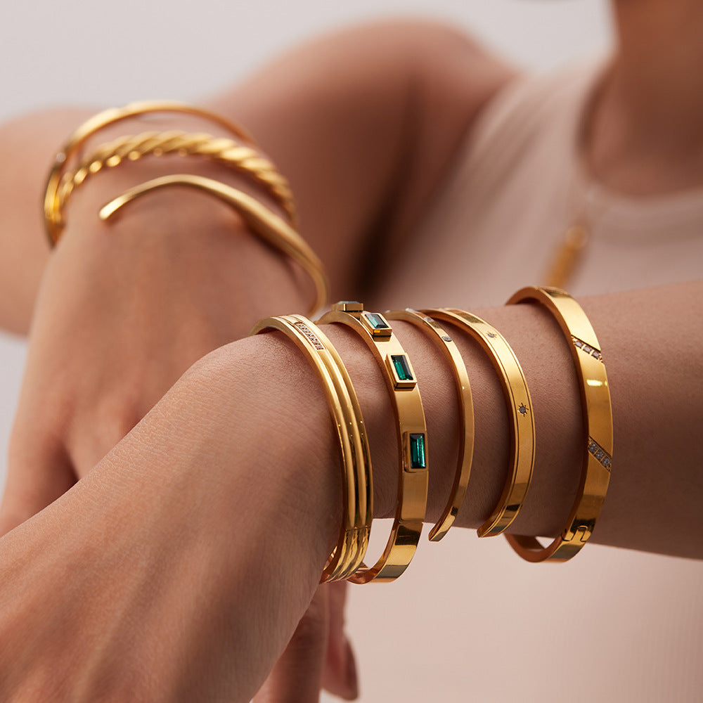 Pulseras De Acero Inoxidable Chapadas En Oro, Modernas Y Versátiles Con Circonita