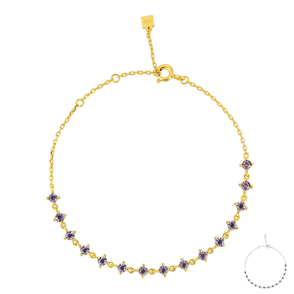 925 Sterling Silver Purple Stone Chain Bracelet