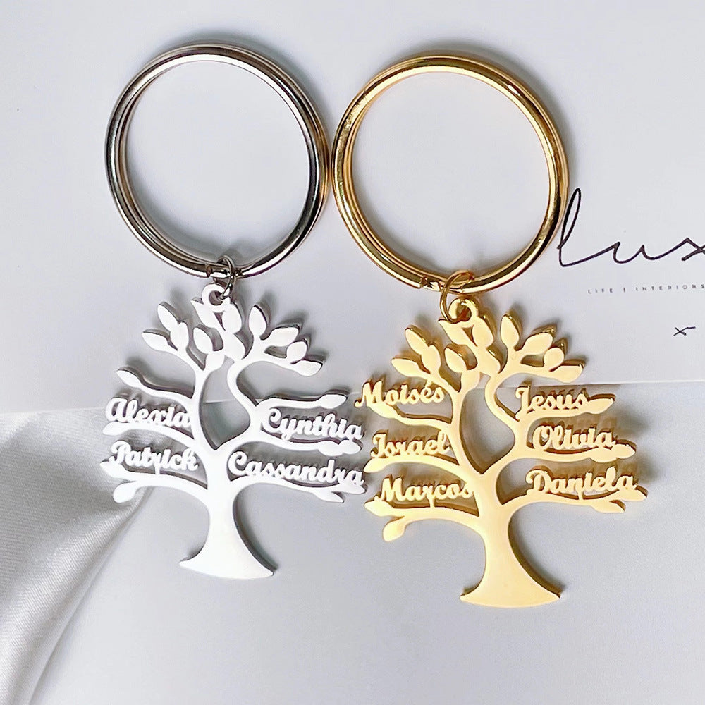 Llavero de acero inoxidable personalizado con el nombre del Árbol de la Vida