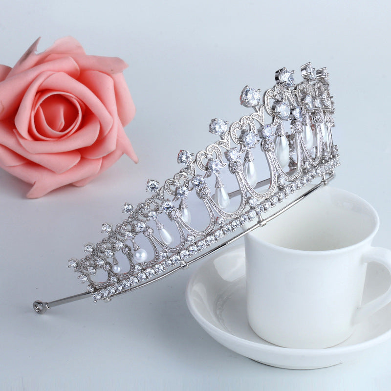 Haarschmuck Braut Hochzeit Zirkon Krone Perlen Tränen Hochzeit Tiara