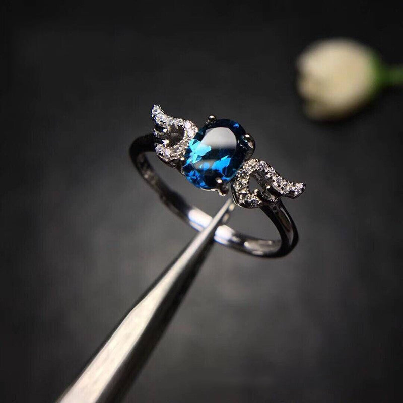 Blauer Topas Ring Kristall Volles Netz Feuer Farbe 925er Silber K Gold Handwerk Zartes Mosaik