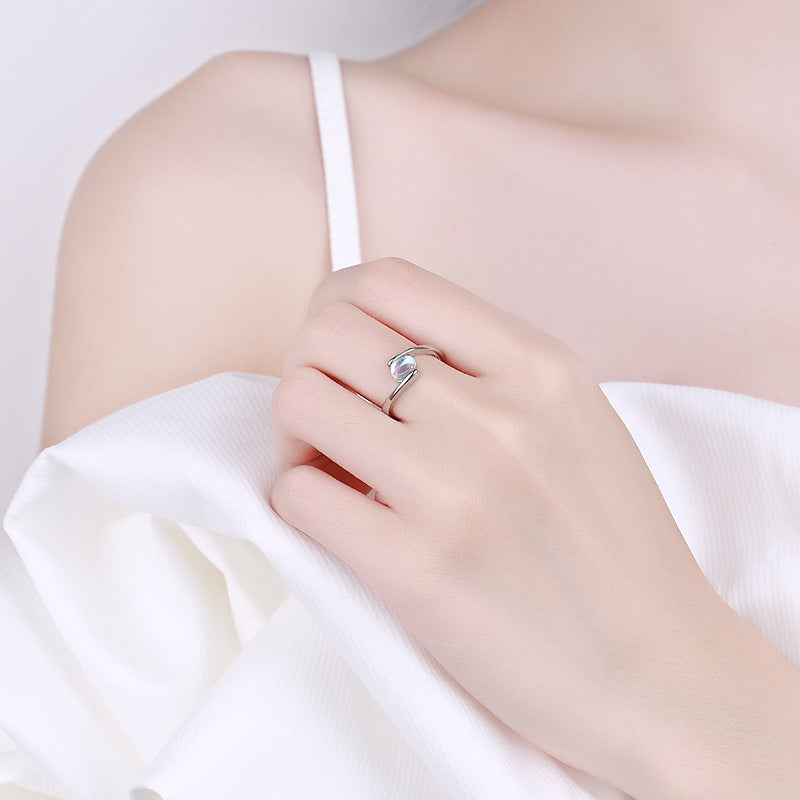Temperament Spirale Muster Blauer Mondstein Ring Damen