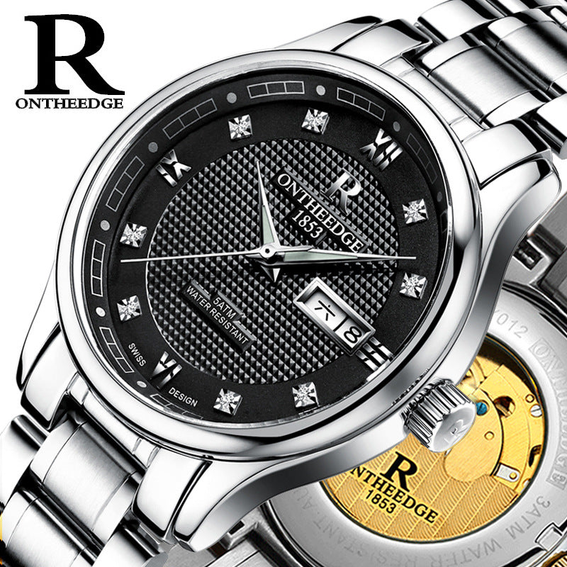Echte Rui Edge Herren-Automatikuhren, mechanische Uhren, Business-Herrenuhr, leuchtend, hohl, wasserdicht, feiner Stahl