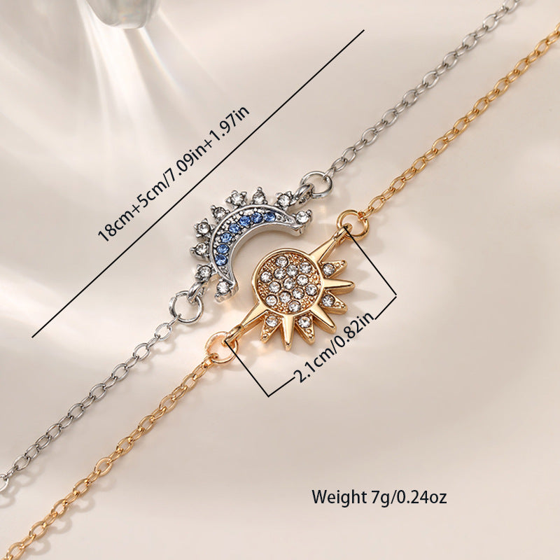 Personality Simple Rhinestone Sun Moon Lovers Bracelet