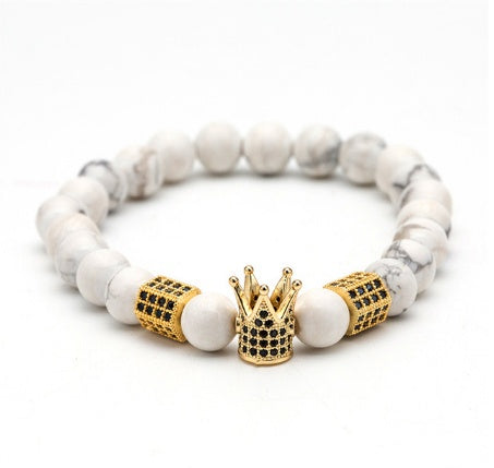 Naturstein Mikro-Krone eingelegtes Kupferarmband weiß Zirkon Armband Perlen Armband Schmuck Handel Stromlieferanten Beschaffung