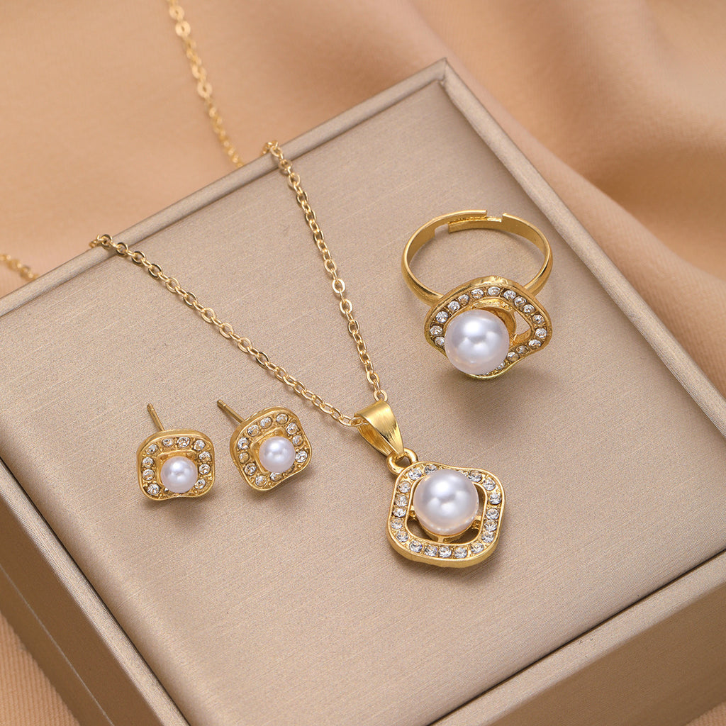 Mode Strass Perle Quadratische Halskette Anzug