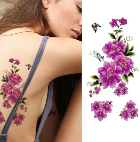 Pegatina de tatuaje de flores, boceto a color, pegatina de tatuaje de flores, peonías, rosas, ciruelos, pegatina de tatuaje