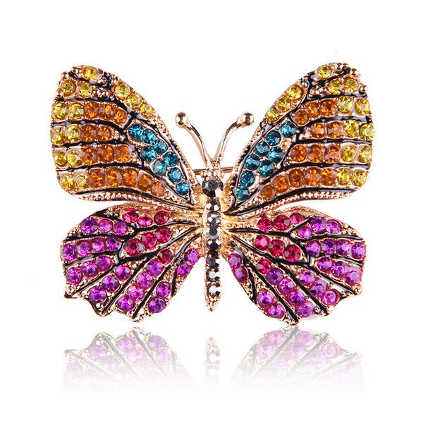 High Quality Fashionable Rhinestone Butterfly Brooch Pin Gold Colors Women Dress Wedding Bridal Brooch Pin