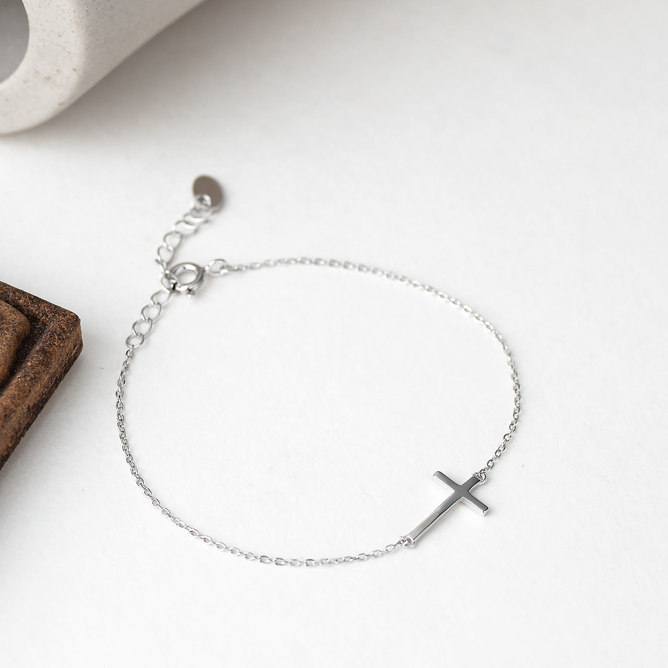 Pulsera de Cruz de Plata de Ley S925, Accesorios Sencillos que Combinan con Todo