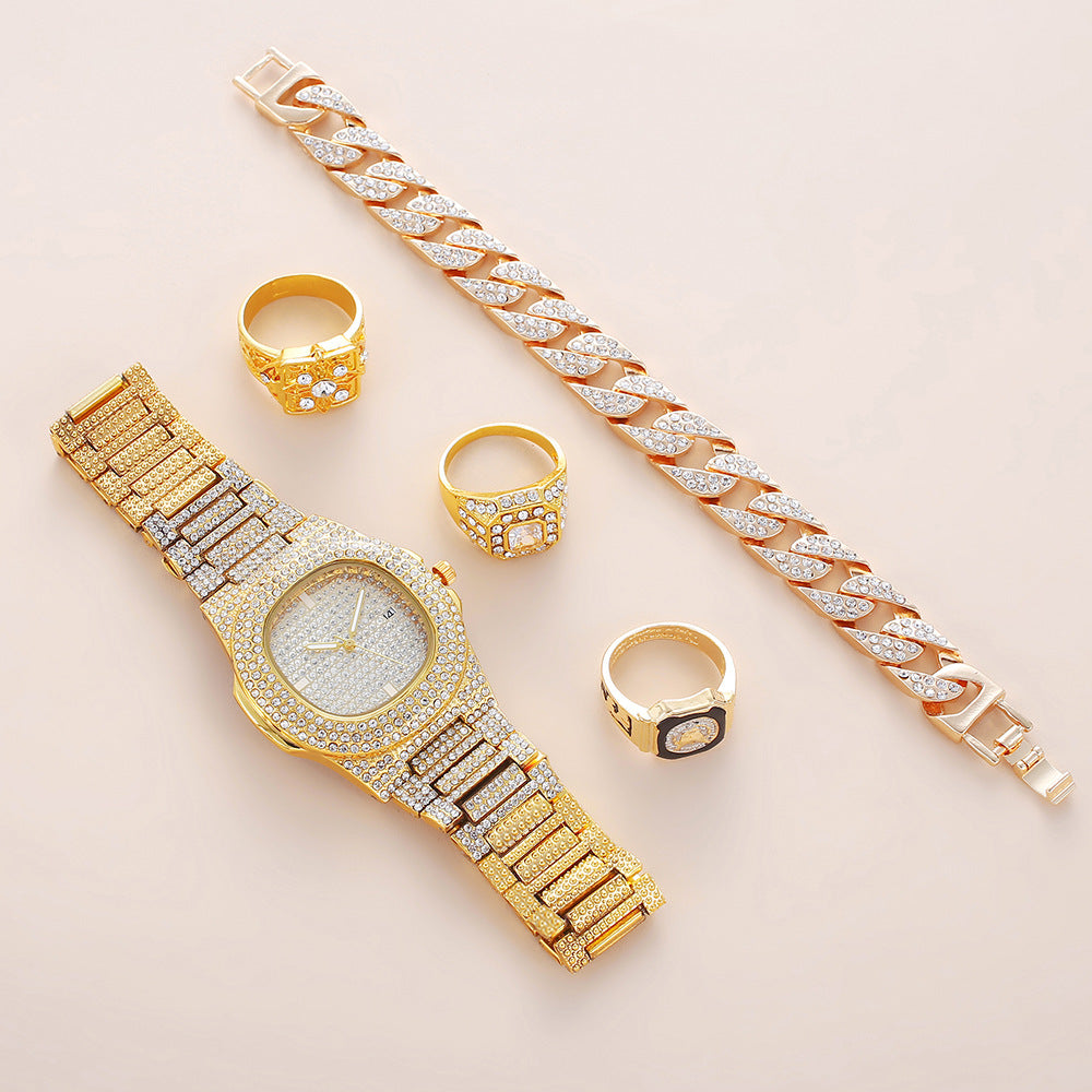 Vater Diamantbesetztes Kalender-Disc-Armbanduhrring-Mode-Temperament-Set Geschenkbox