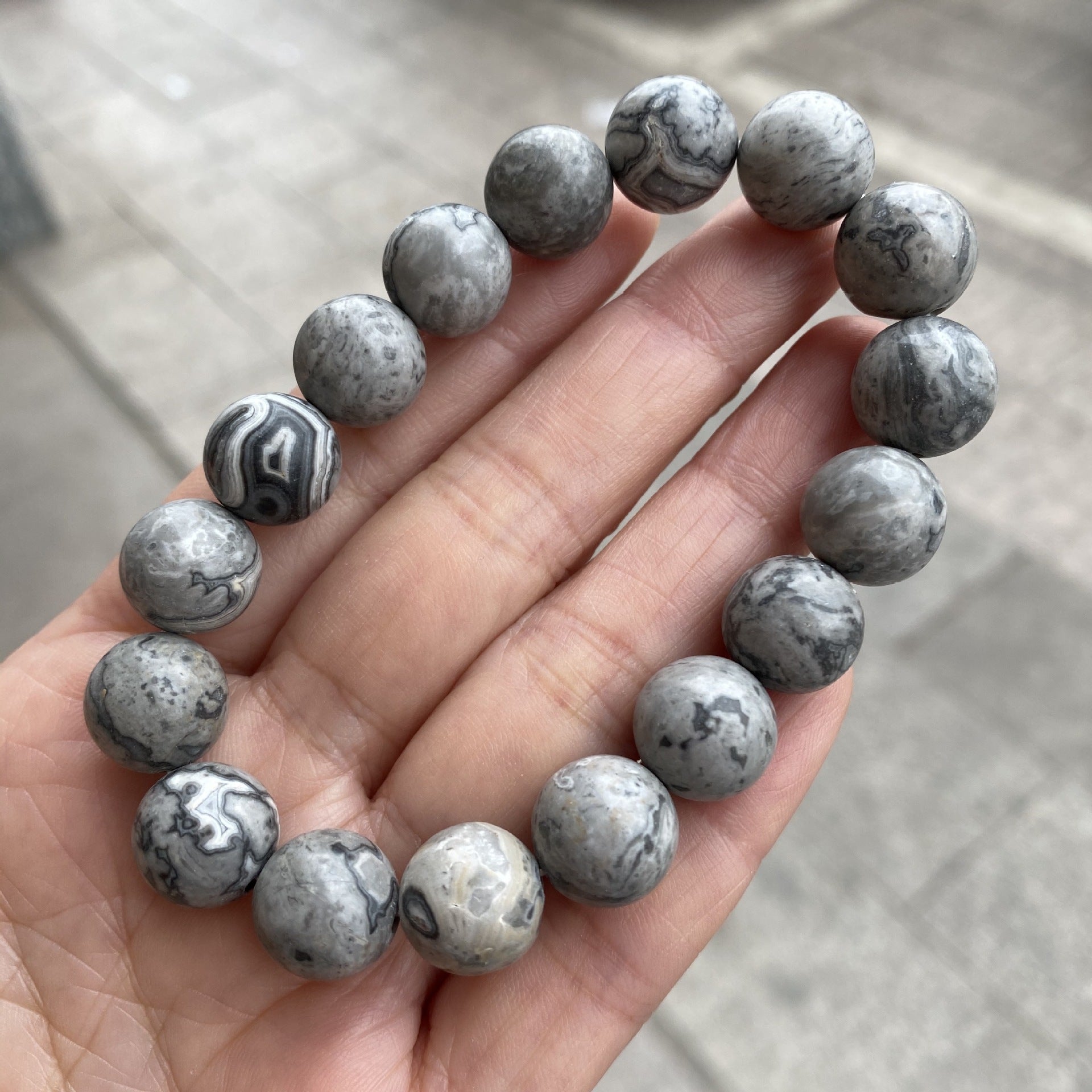 7A Natural Stone Map Stone Bracelet Single Circle Gray Picasso