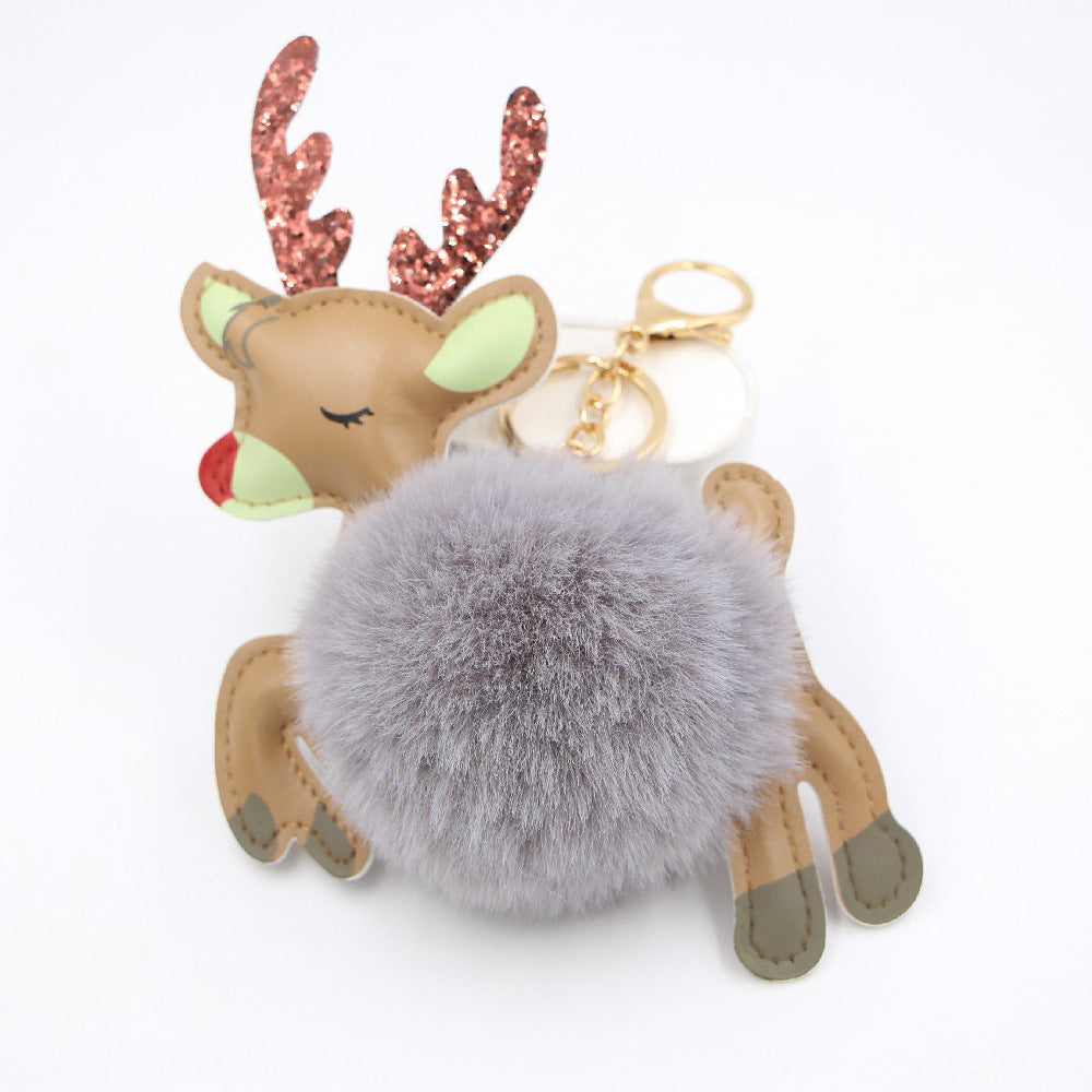 Llavero Colgante de Reno Navideño con Pompones para Bolsos