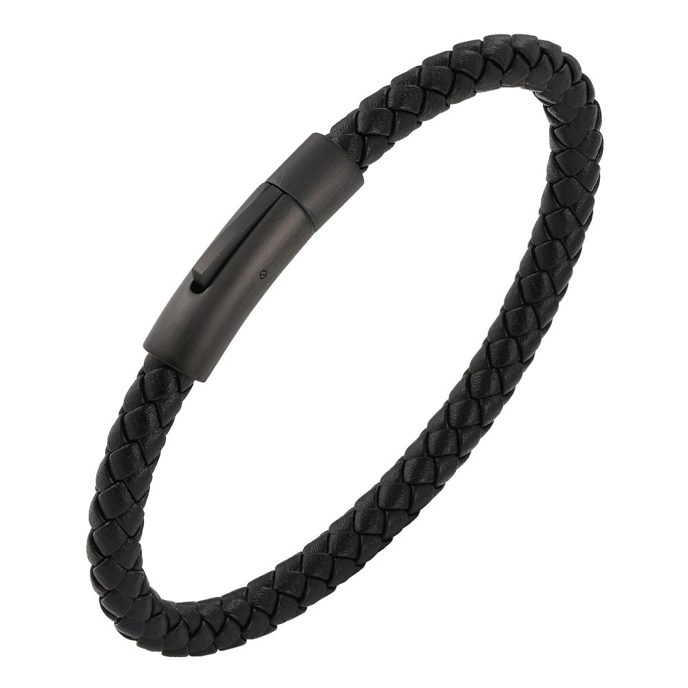 Woven Frosted Black Buckle Simple Leather Bracelet