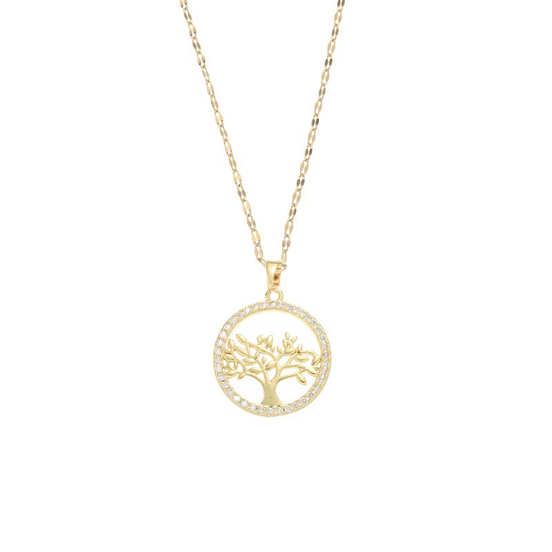 Collar de Árbol de la Suerte con Circón Micro Incrustado en Cobre