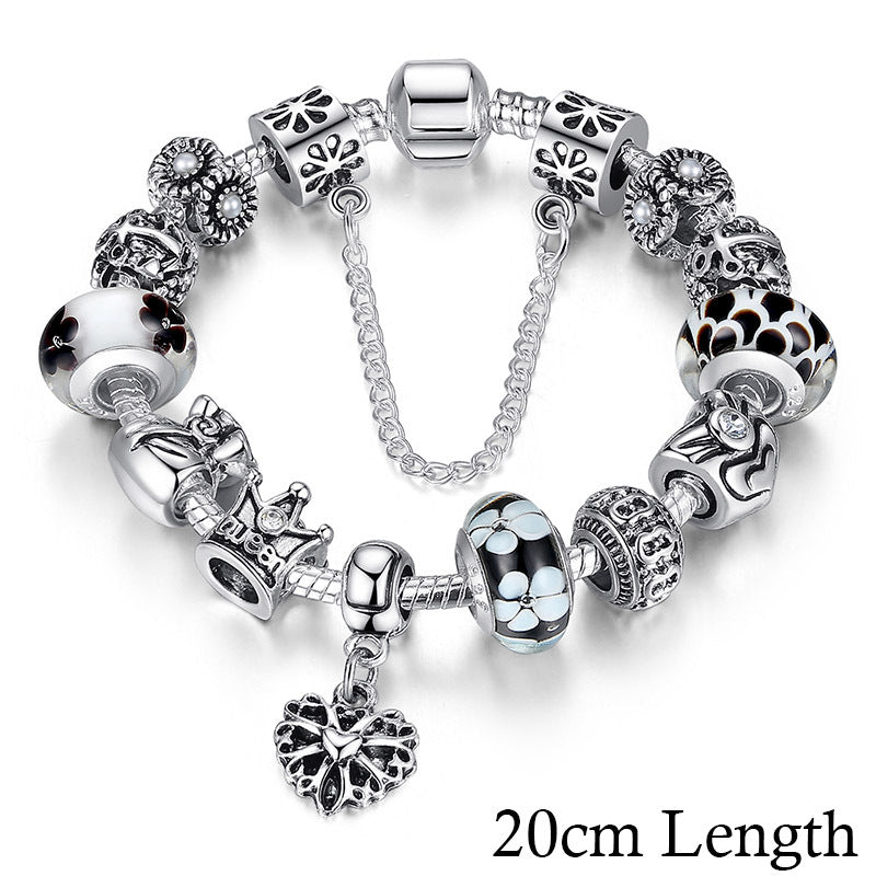 Schmuck Silber Charms Armband & Armreifen mit Königinnenkrone Perlen Armband für Frauen