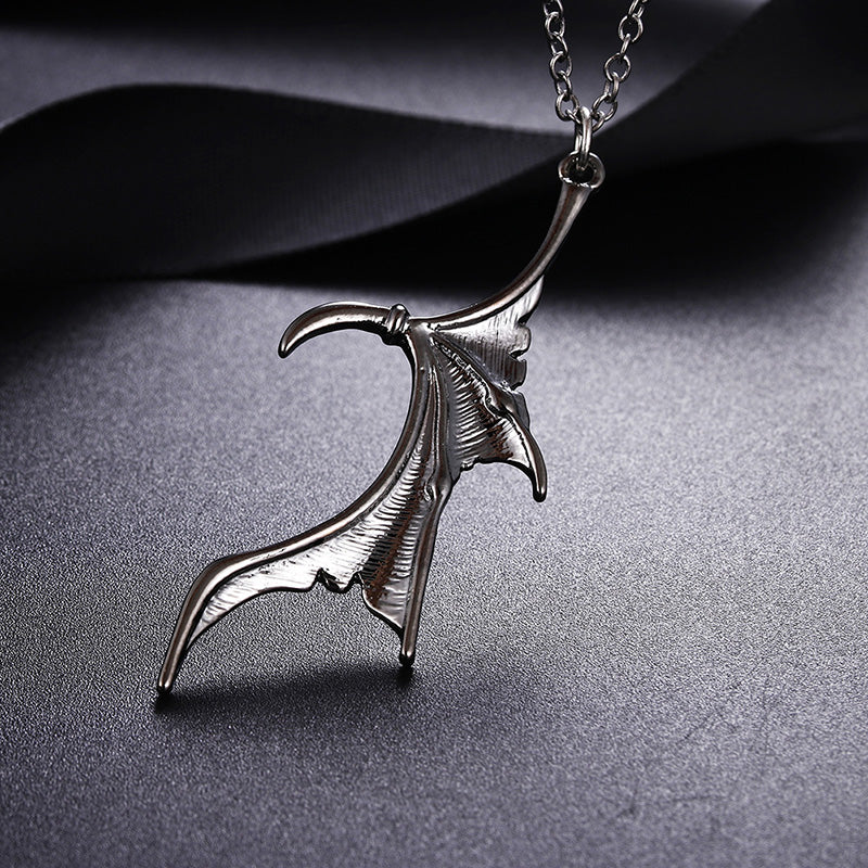 Gothic Devil Wings Couple Necklace Punk Silver Black Color Heart Bat Wing Necklaces For Lovers