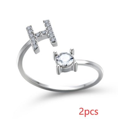 Nuevo Diseño Anillo Ajustable con Letra Inicial 26 Joyería de Moda para Mujeres Joyería Simple y Elegante