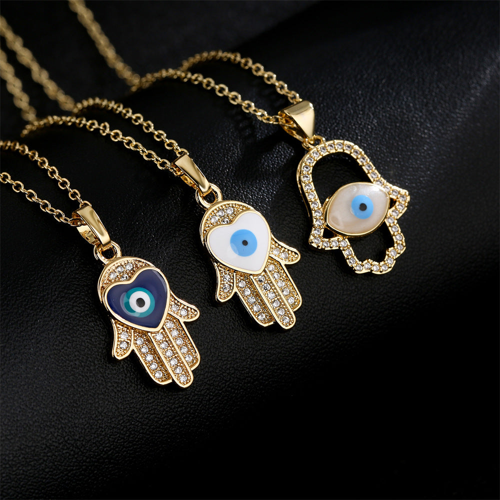 Gold Dripping Zircon Fatima Hand Minority Demon Eye Clavicle Chain Female