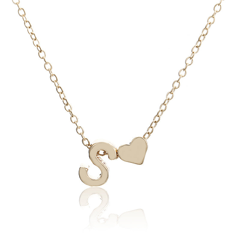 Modeschmuck, schlichte Pfirsichherz-Form, 26 Buchstaben Halskette, temperamentvolle Liebe, Damenmode-Accessoires