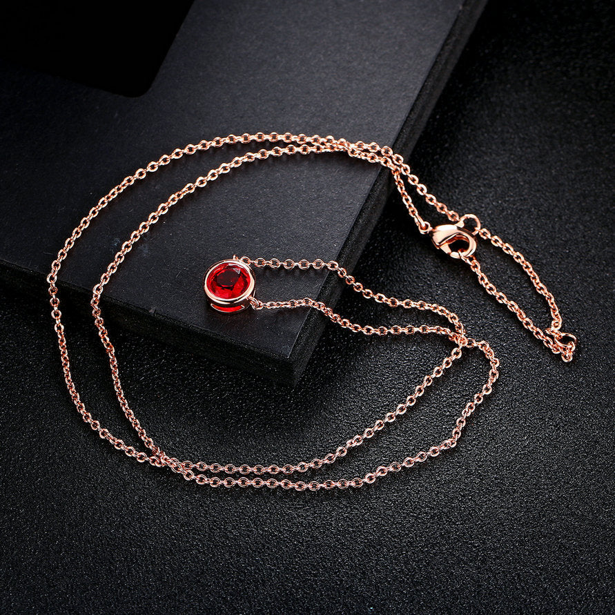 Halskette für Damen, schlichter Stil, Zirkonia-Anhänger, Roségold-farben, Modeschmuck, Geburtstagsgeschenk