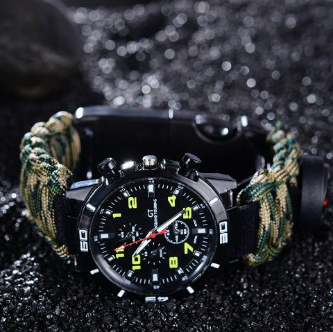 6-in-1 Outdoor Tactical EDC Survival Verstellbares Armband Kompass Rettung Paracord Campingausrüstung Werkzeuge