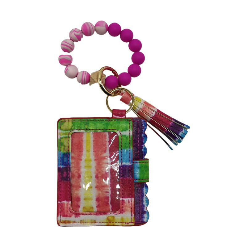 Llavero de pulsera de cuentas de silicona con estampado de leopardo