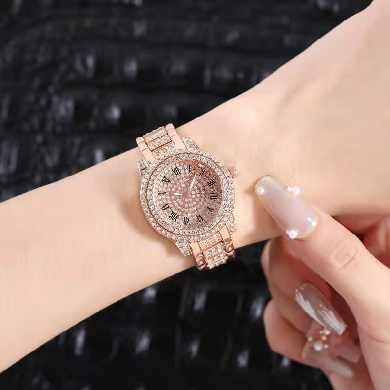 Reloj de pulsera informal con incrustaciones de diamantes para mujer