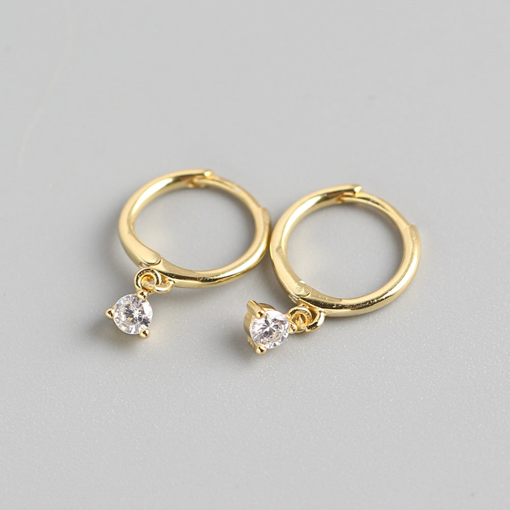 Pendientes de diamantes de lujo ligero, hebilla de oreja de plata de ley S925, estilo INS minimalista, con circonitas