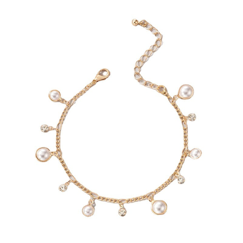 Pulsera Tobillera De Perlas Con Borla De Circonita Brillante, Adornos Simples De Pie De Playa Europeos Y Americanos