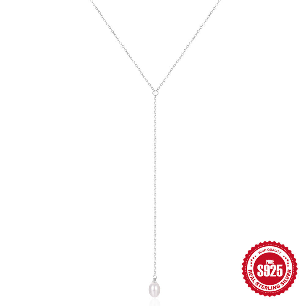 S925 Sterling-Silber Y-förmige Perlen-Schlüsselbeinkette für Damen