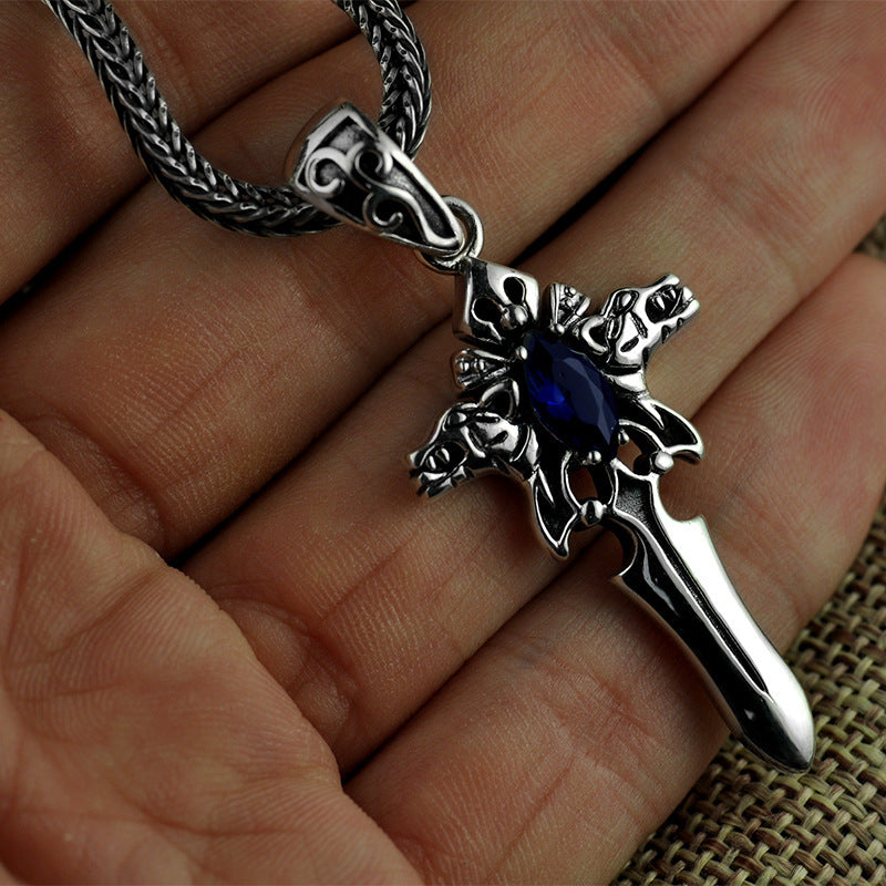 S925 Silber Vintage Kreuz Halskette Herren Persönlichkeit Anhänger