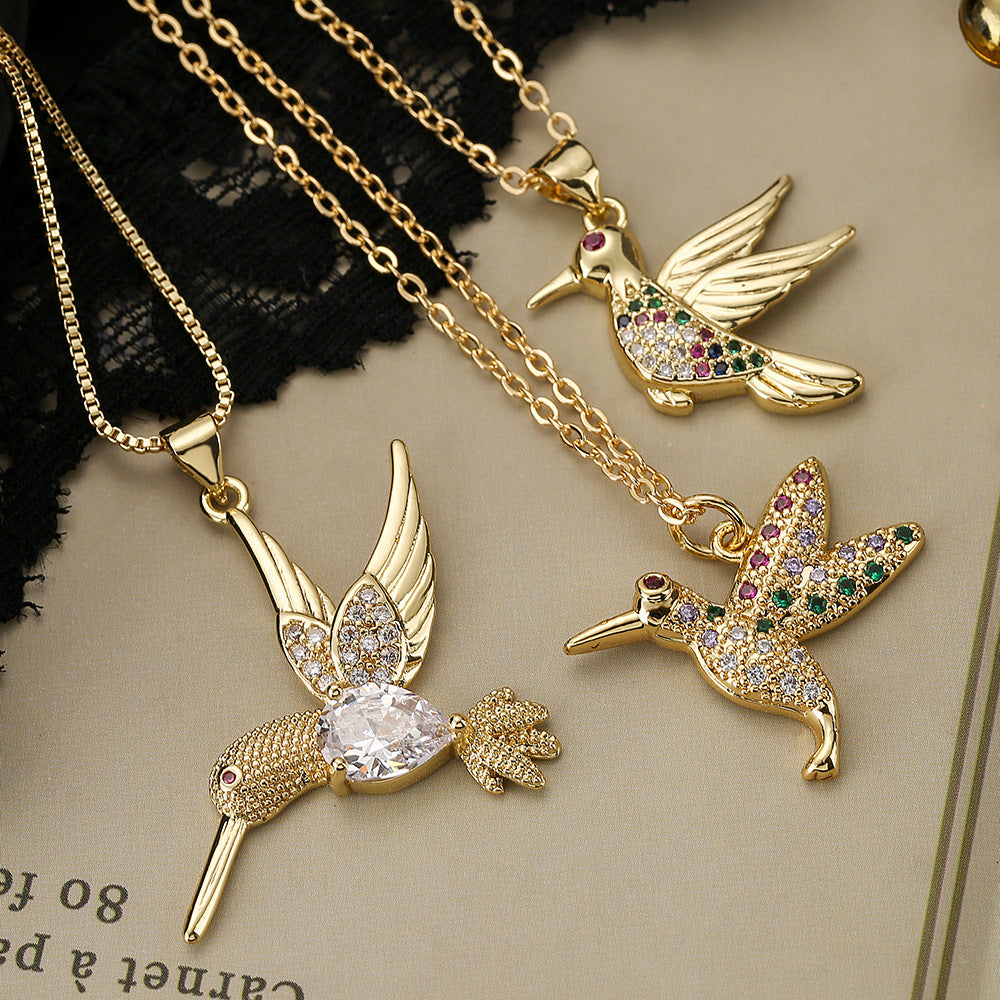 Collar con colgante de pájaro de personalidad de nicho, chapado en cobre y oro de 18 quilates