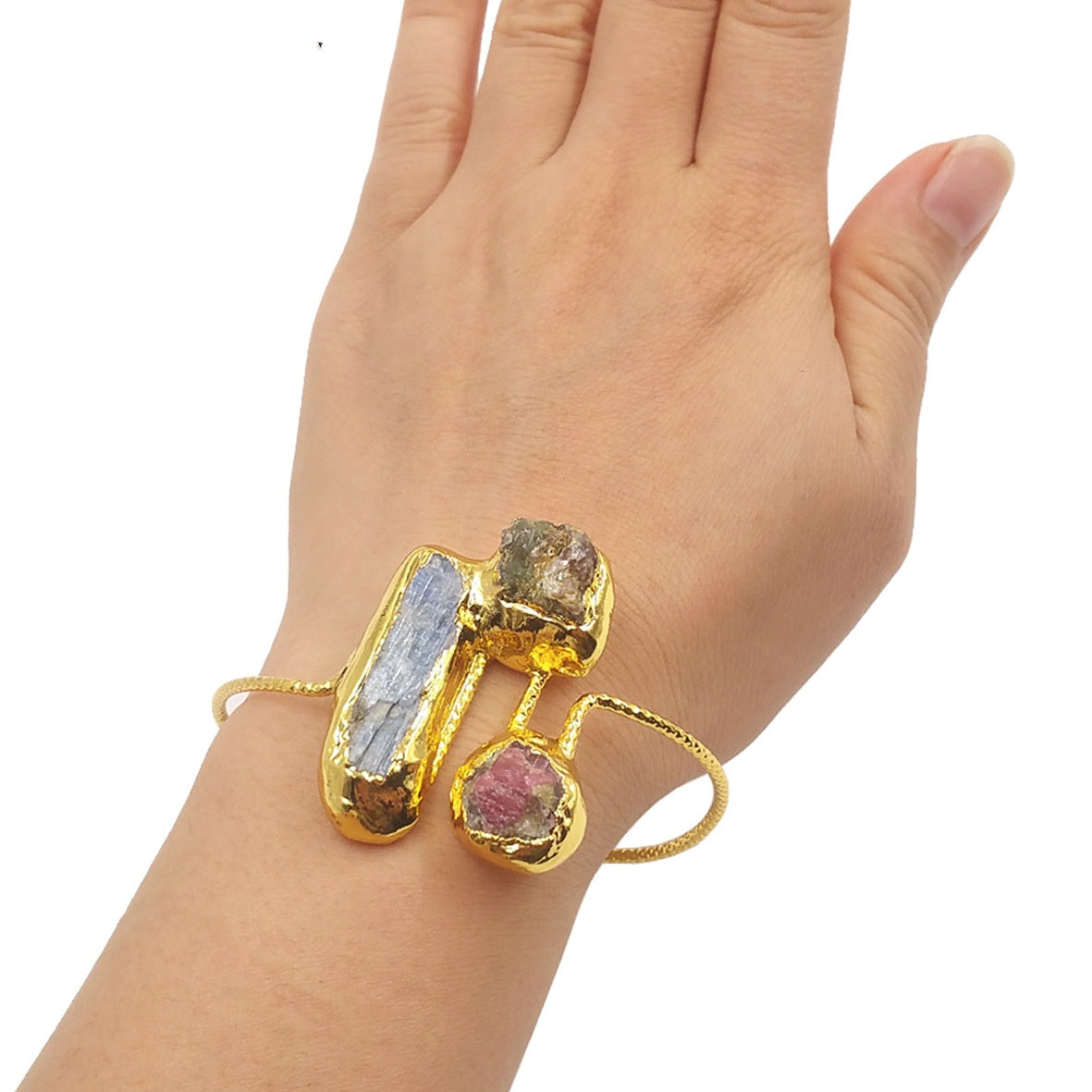 Klassisches Design unregelmäßiges Turmalin Armband mit blauem Stein, verstellbar