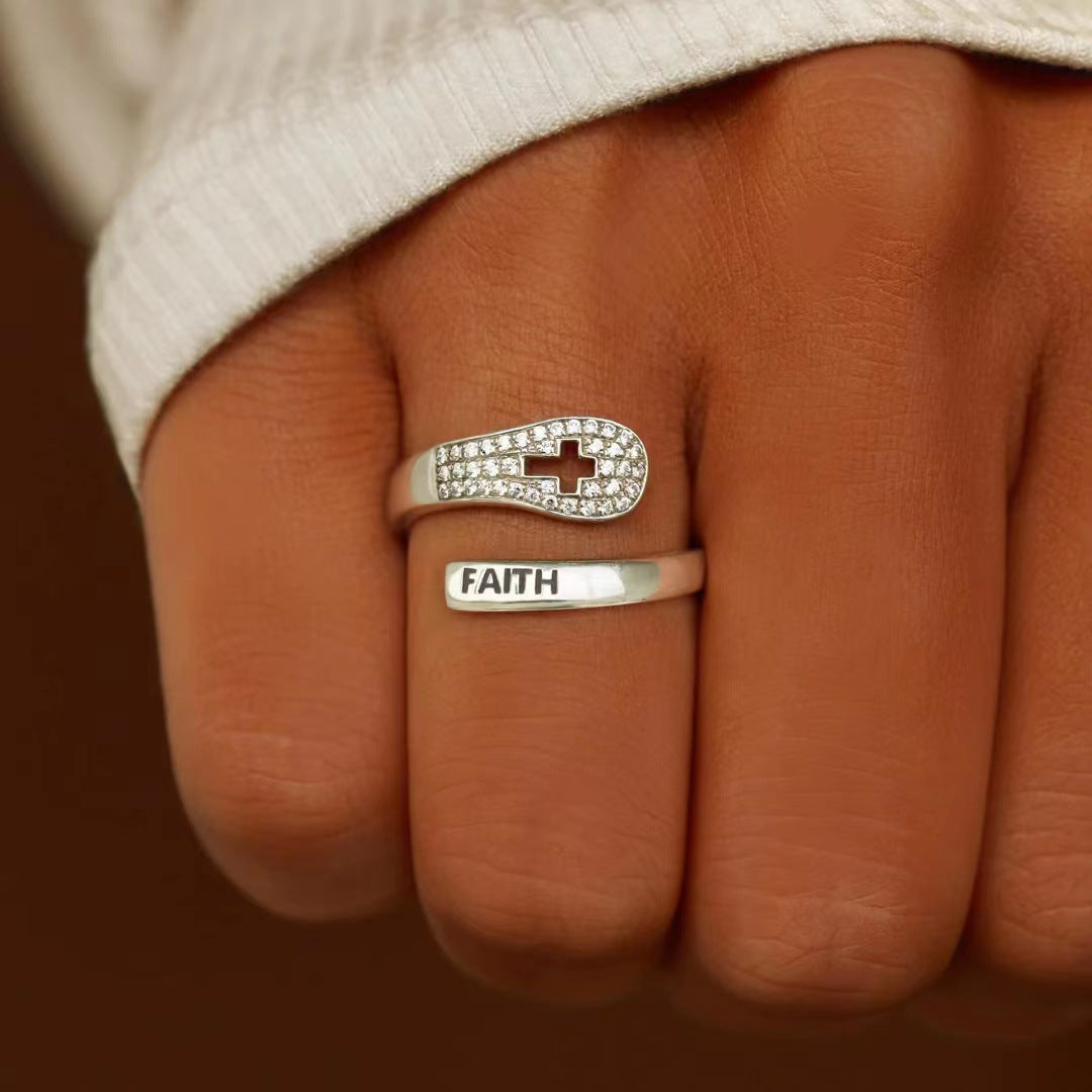 S925 Sterlingsilber Glaube Kreuz Zirkon Ring