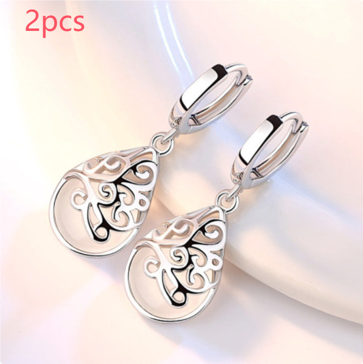 Pendientes de moda de plata 925 con ópalo lunar y tótem, pendientes de mujer para la buena suerte, pendientes de personalidad