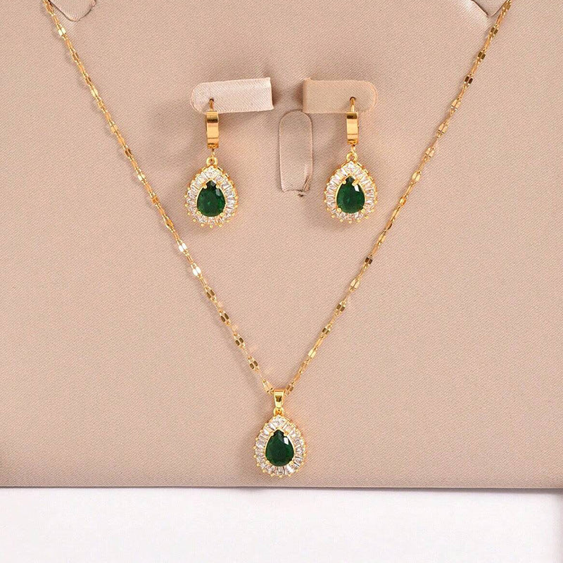 Retro Halskette und Ohrringe im Hongkong-Stil mit weißer Jade – Vielseitiger Schmuck