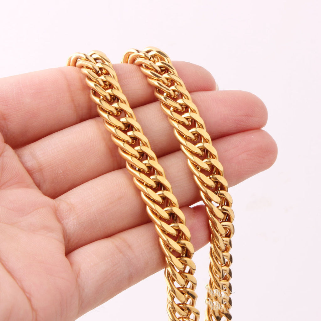 Herren Mode Titan Stahl Gold Doppelschnallen Halskette