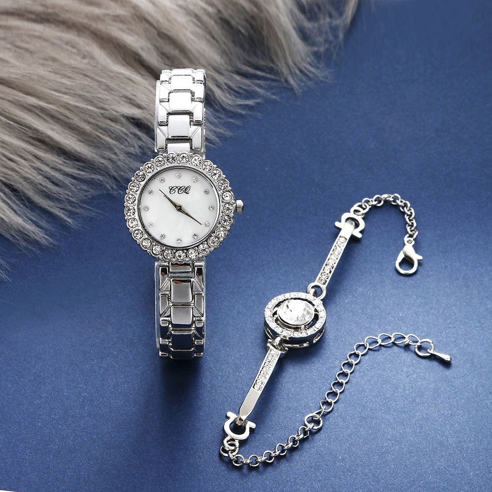 Traje de reloj con brazalete de diamantes de moda para mujer