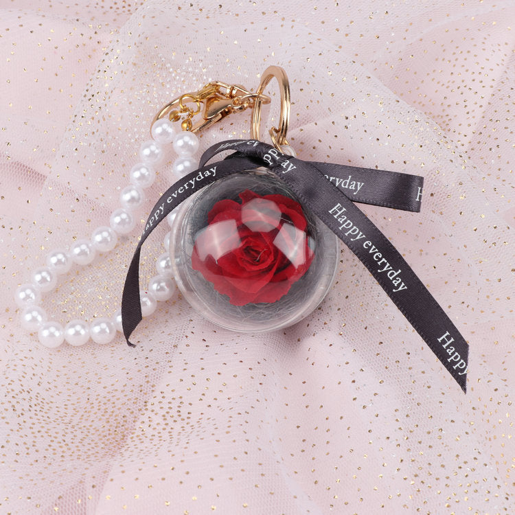 Rose Perianth Pearl Car Hanging Keychain