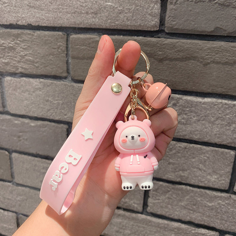 Suéter con pequeño colgante de oso blanco, llavero, accesorios bonitos, muñeco de dibujos animados