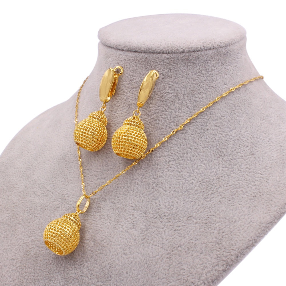 Damen 24K Gold Braut Halskette Anhänger Schmuck Set