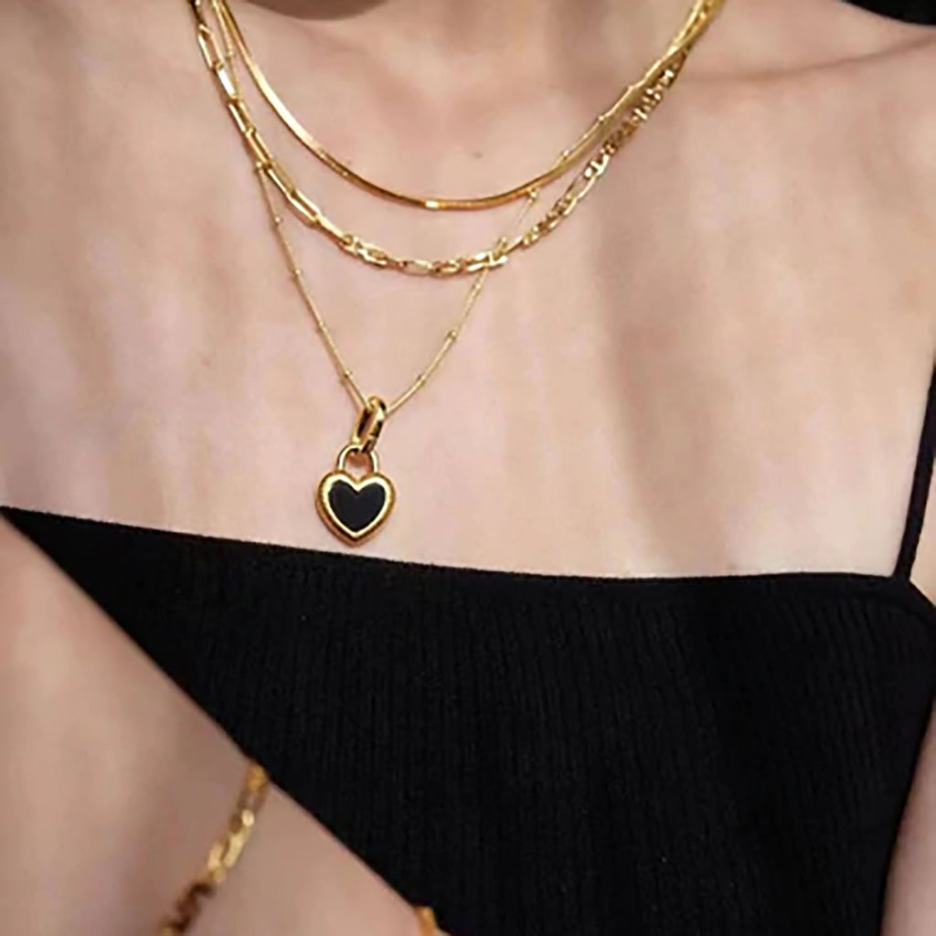 New Titanium Steel 18K Gold Double-sided Love Heart-shaped Small Lock Pendant Necklace