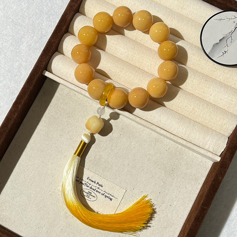 Rare Large Size White Jade Bodhi Root Bracelet