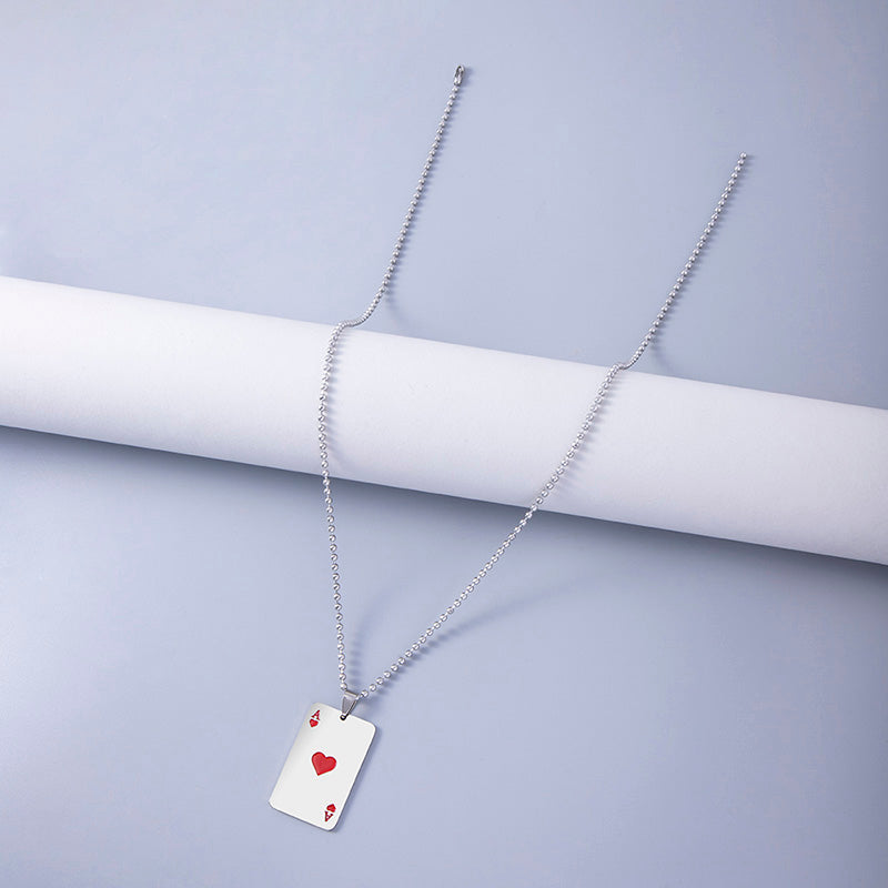 Hip Hop Poker Cards Ace Of Hearts Stainless Steel Pendant Necklaces For Women Men