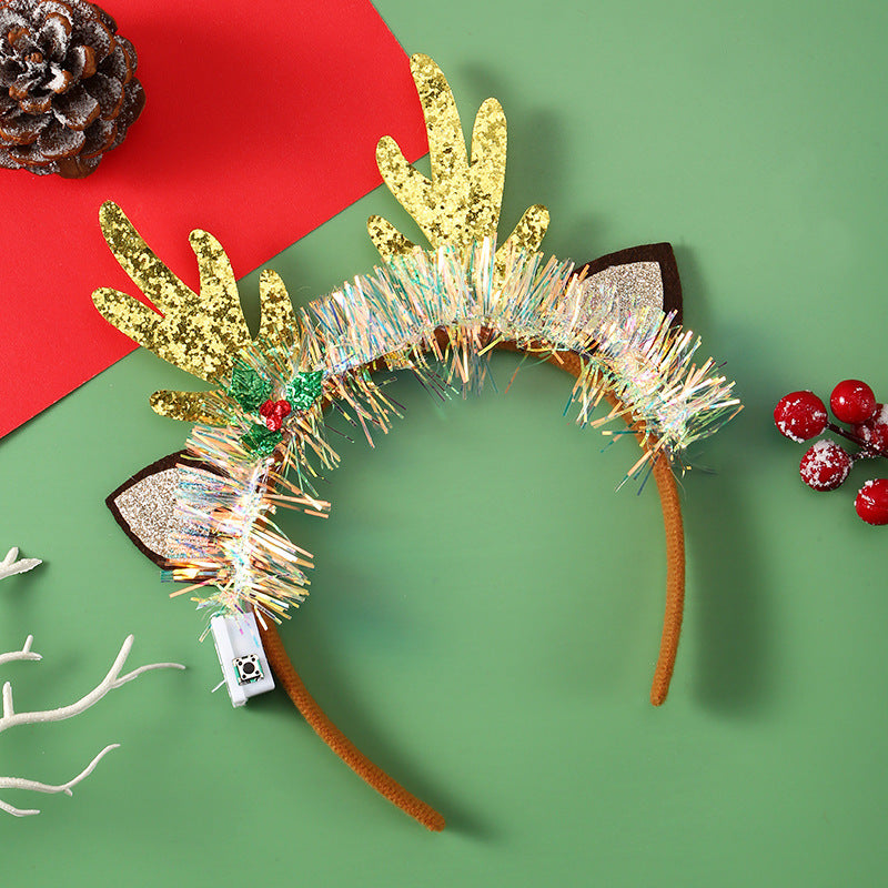 IPC Weihnachtshaarband Leuchtendes Stirnband Weihnachtsbaum Schneeflocke Haarband Hirschhorn Leuchtendes Blinkendes Kopfstück Frohe Weihnachten Geschenk