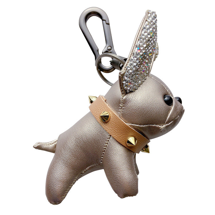 Llavero de perro de diamante de cuero creativo