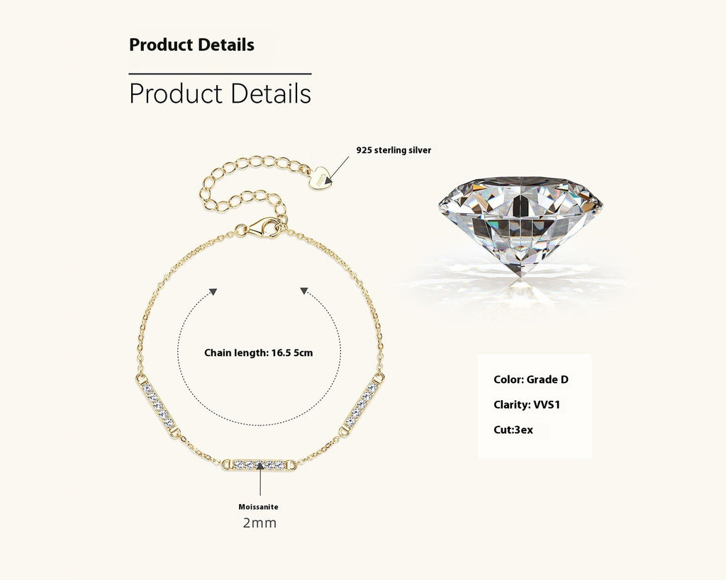 Women's Sterling Silver Simple Moissanite Bracelet