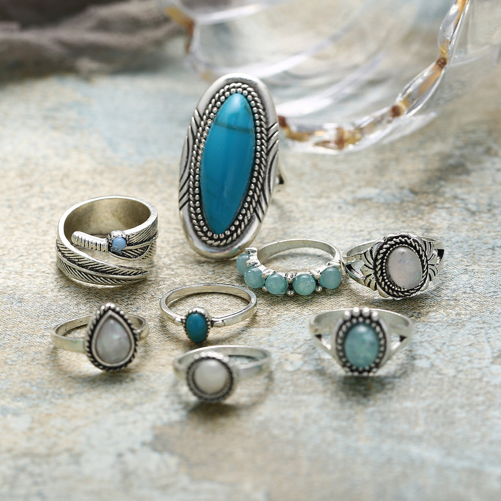 Opalring-Set Türkis achtteilig Schmuck